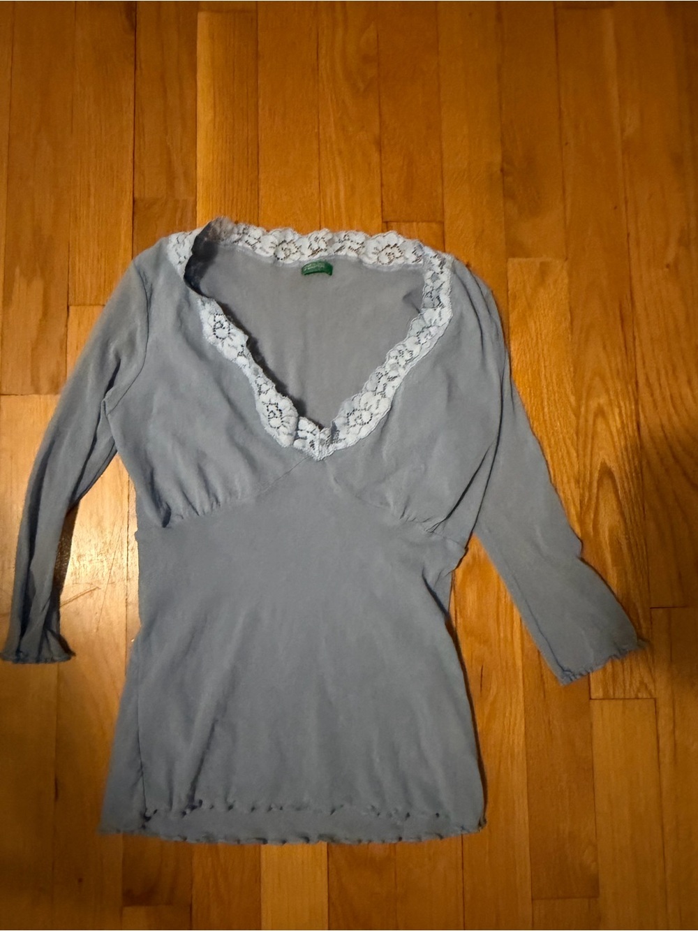 United Colors Of Benetton Light Blue Lace-Trim 3/4 Sleeve Top